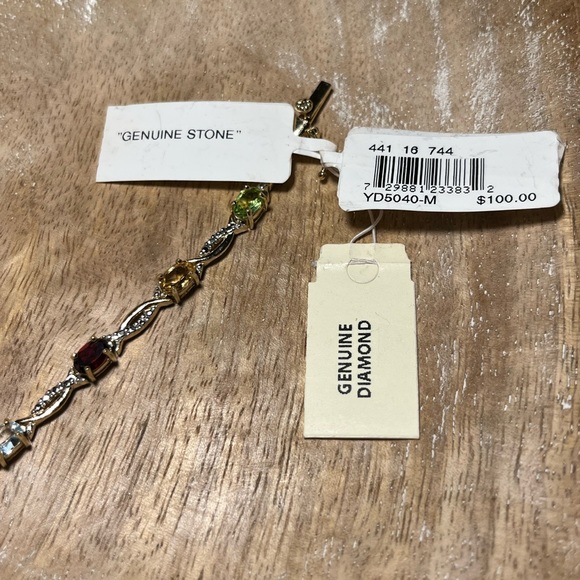 NWT Multi Genuine Gemstone & Diamond 18KT Gold Over Sterling Silver Bracelet - Picture 7 of 15